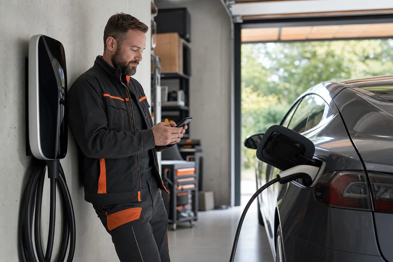 Borne de recharge murale pour véhicule électrique dans un garage